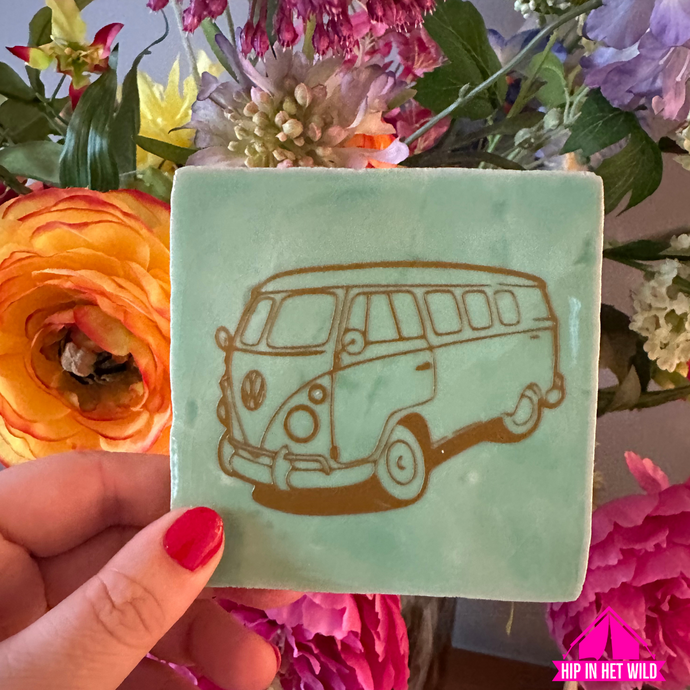 Tegeltje VW bus in groen met goud
