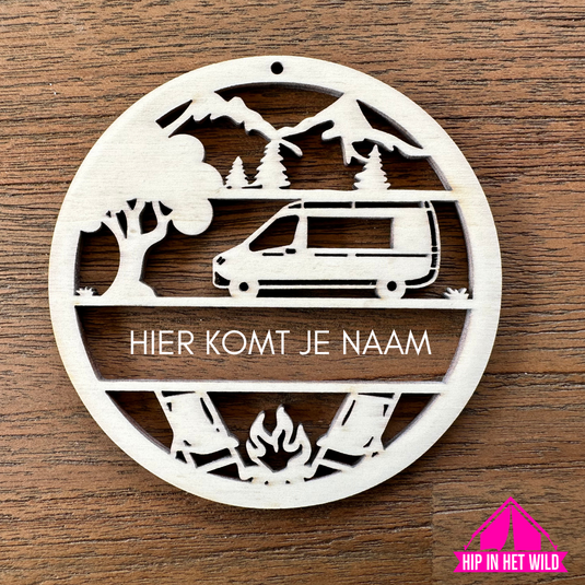 Houten naamcirkels 25cm in caravan, camper, tent, bus hefdak of campervan