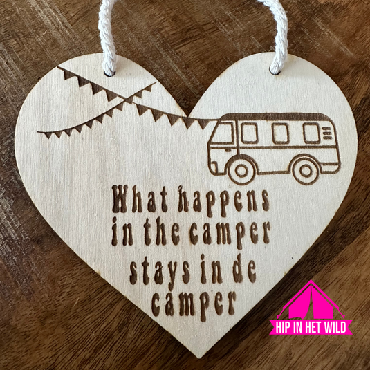 Houten harten met caravan, camper en vouwwagen spreuken