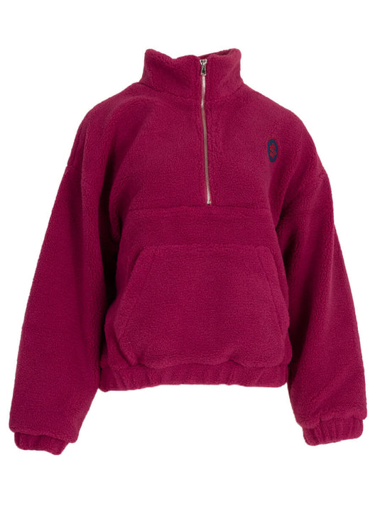 Warme Teddy Trui met Rits – Magenta