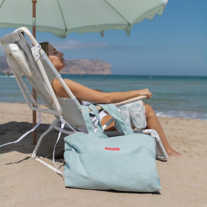 Afbeelding laden in Galerijviewer, Blauw bedrukte strandstoel met gewatteerd gezichtsgat
