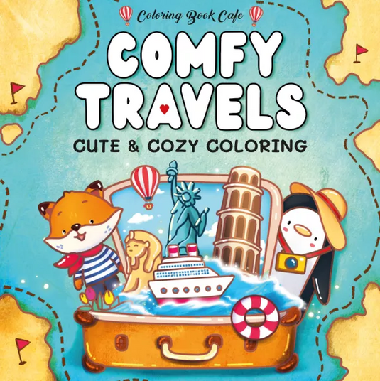 Comfy Travels Cute & Cozy Coloring – Kleurboek reizen & vakantie