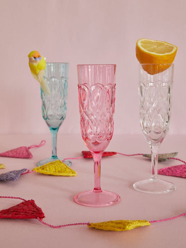 Rice - Acryl Champagneglas- doorzichtig - mint - roze - reliëfdetails