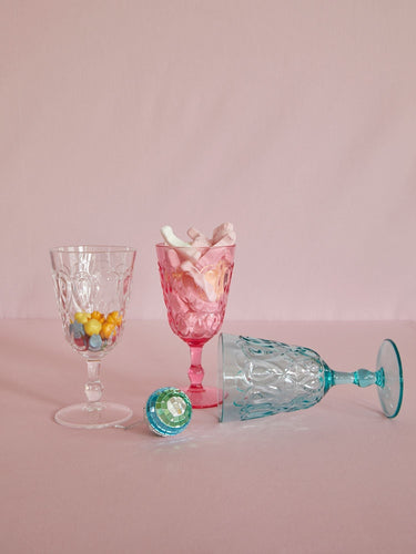 Rice - Acryl wijnglas - doorzichtig - mint - roze - reliëfdetails