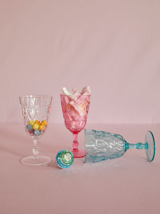 Rice - Acryl wijnglas - doorzichtig - mint - roze - reliëfdetails
