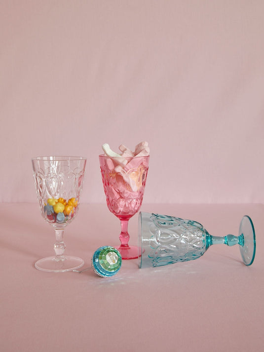 Rice - Acryl wijnglas - doorzichtig - mint - roze - reliëfdetails