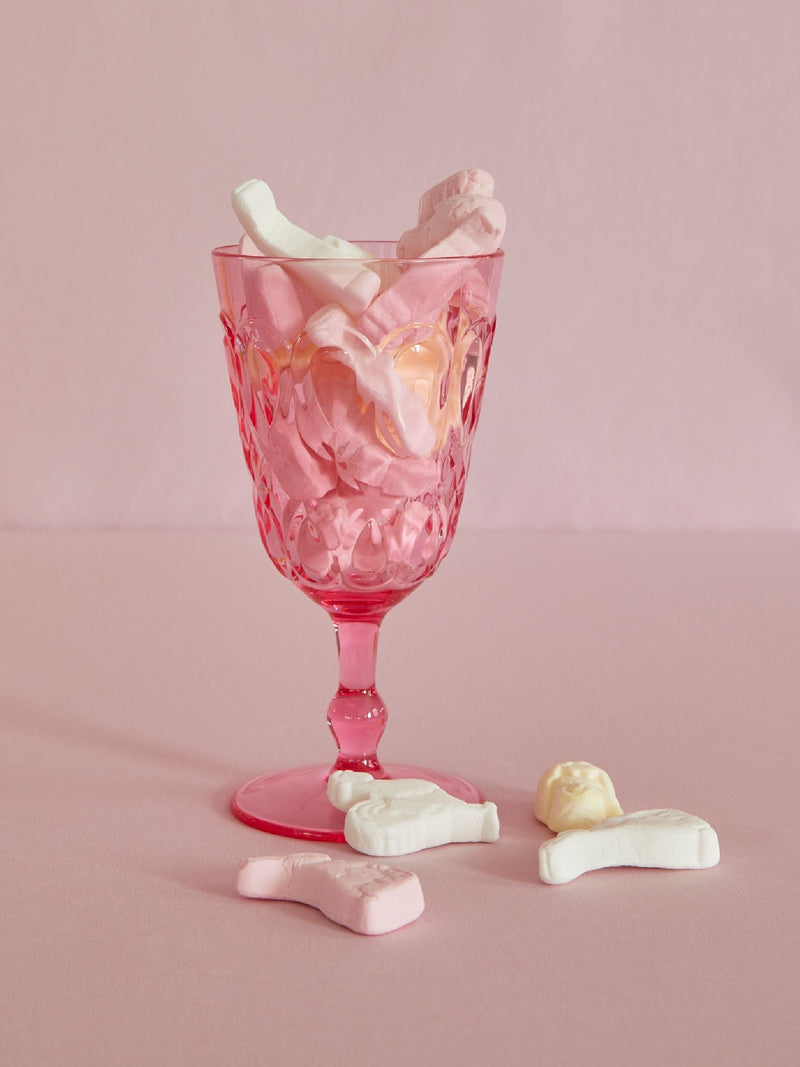 Afbeelding laden in Galerijviewer, Rice - Acryl wijnglas - doorzichtig - mint - roze - reliëfdetails
