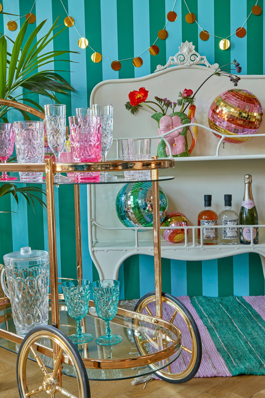 Rice - Acryl Champagneglas- doorzichtig - mint - roze - reliëfdetails