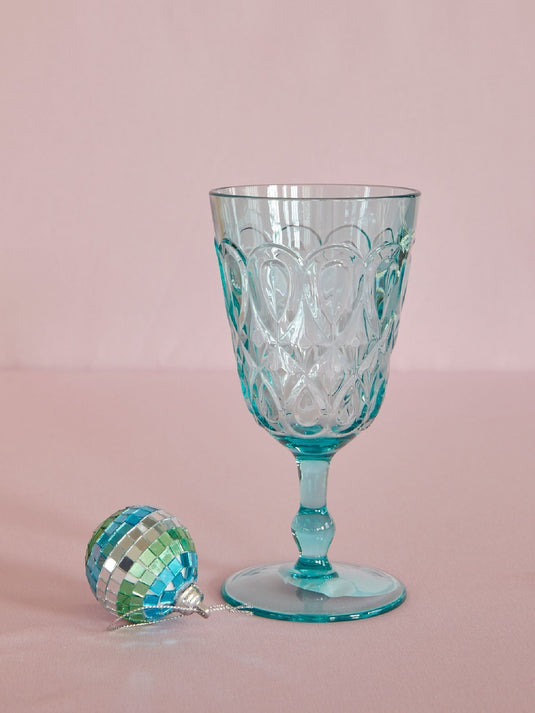 Rice - Acryl wijnglas - doorzichtig - mint - roze - reliëfdetails