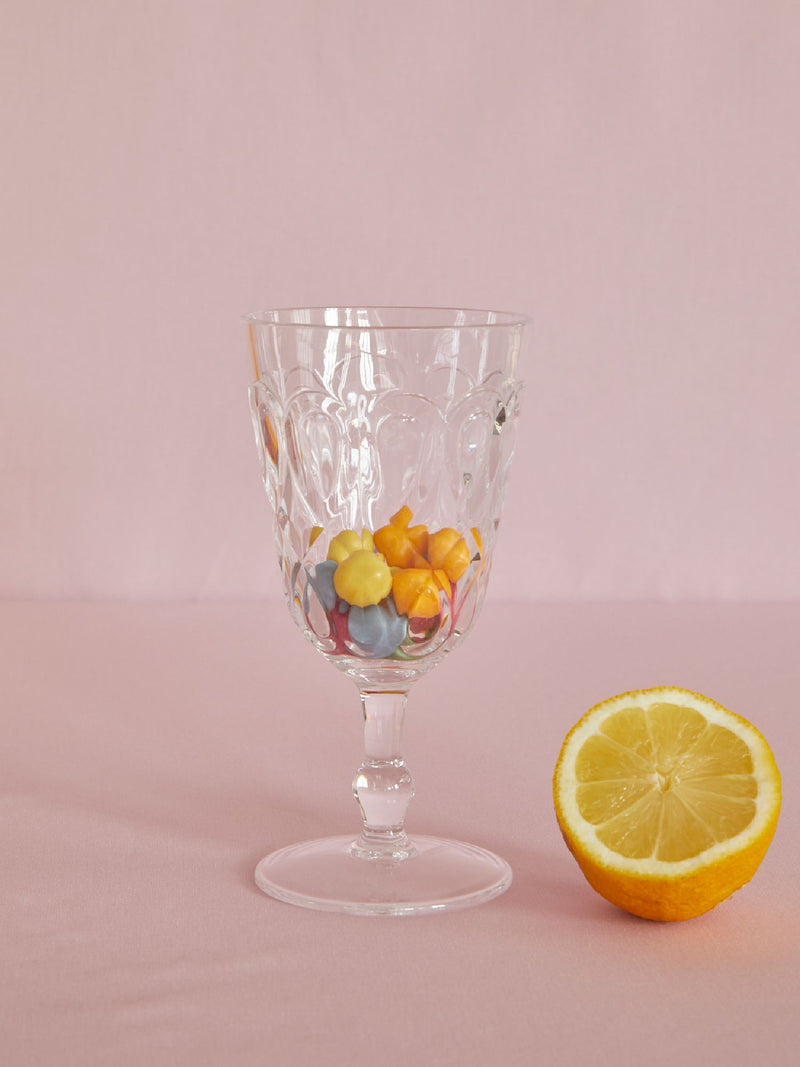 Afbeelding laden in Galerijviewer, Rice - Acryl wijnglas - doorzichtig - mint - roze - reliëfdetails
