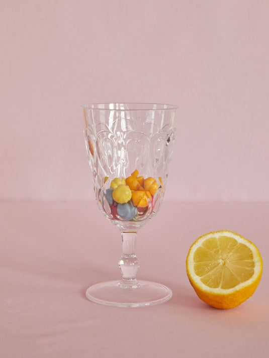 Rice - Acryl wijnglas - doorzichtig - mint - roze - reliëfdetails