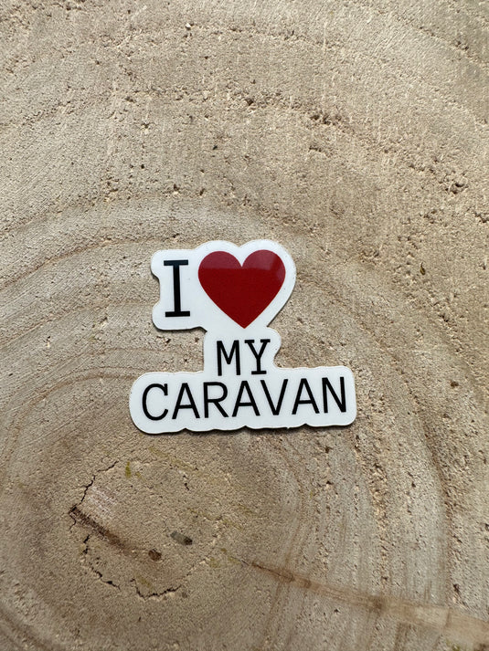 De "i love" caravan, camper en camping stickers