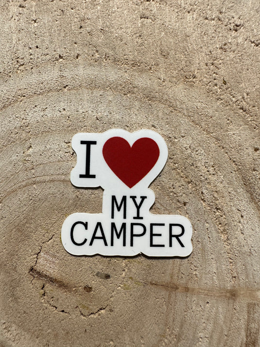 De "i love" caravan, camper en camping stickers