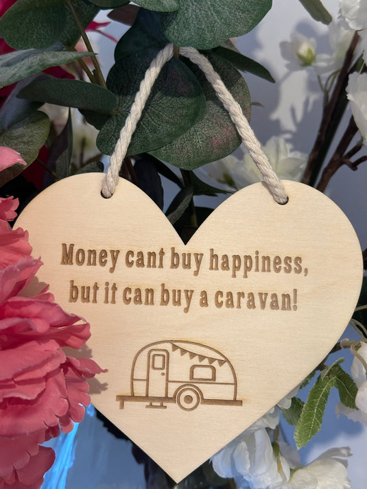 Houten harten met caravan, camper en vouwwagen spreuken