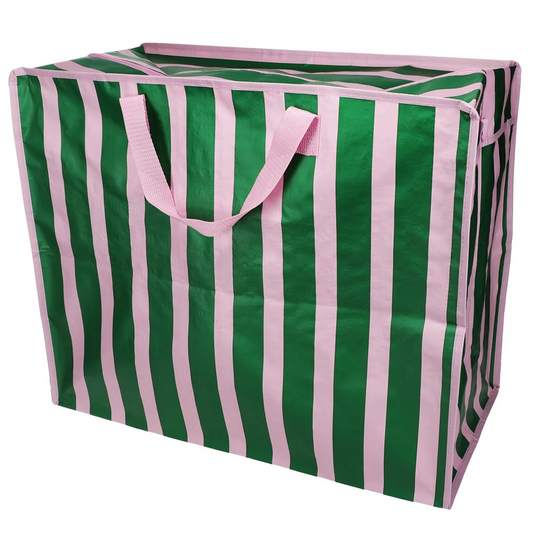 Jumbo opbergtas/ wastas - Roze met groene strepen