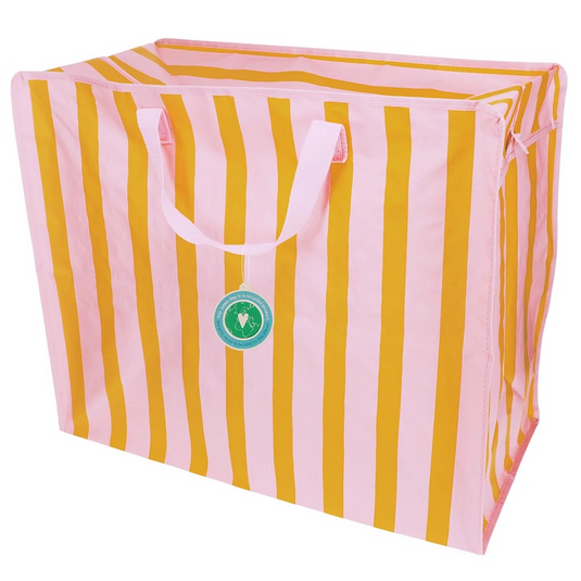 Jumbo opbergtas/ wastas - Roze met oranje strepen