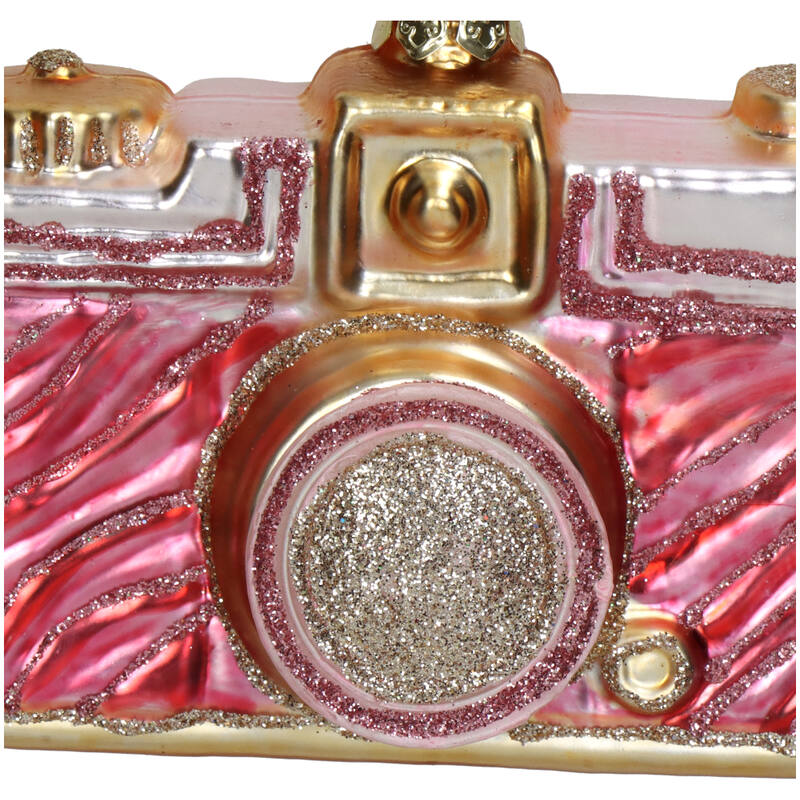 Afbeelding laden in Galerijviewer, Kerstornament Camera Zebra Roze met glitters – glas
