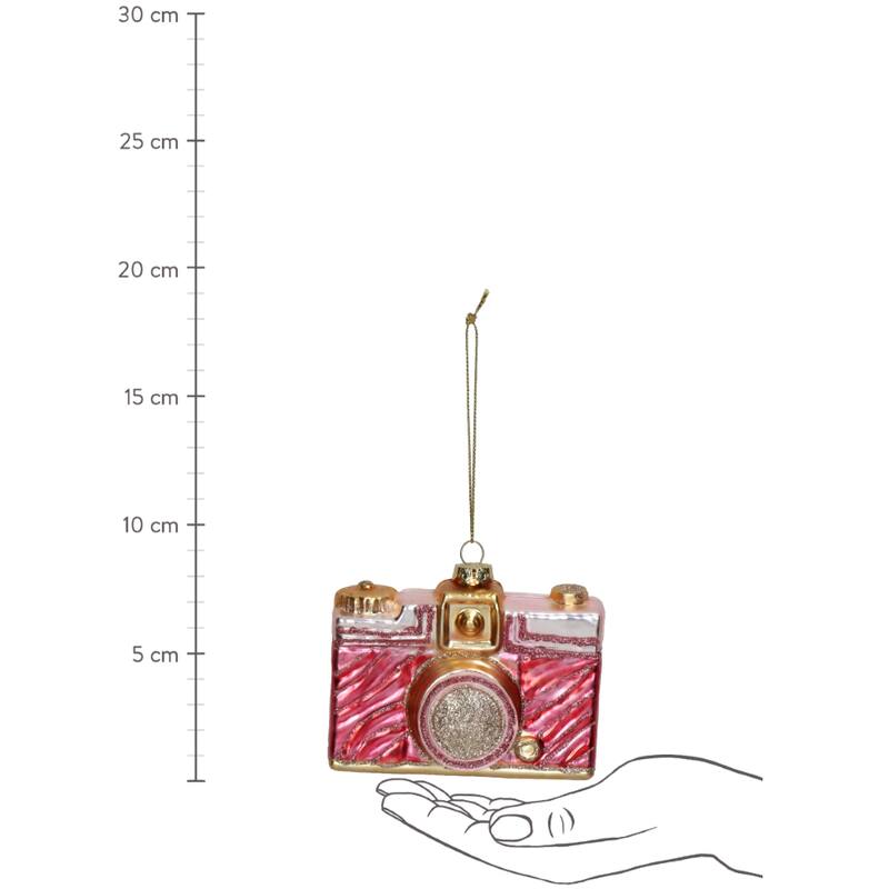 Afbeelding laden in Galerijviewer, Kerstornament Camera Zebra Roze met glitters – glas
