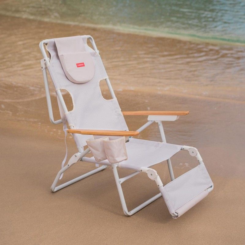 Afbeelding laden in Galerijviewer, Beige bedrukte strandstoel met gewatteerd gezichtsgat
