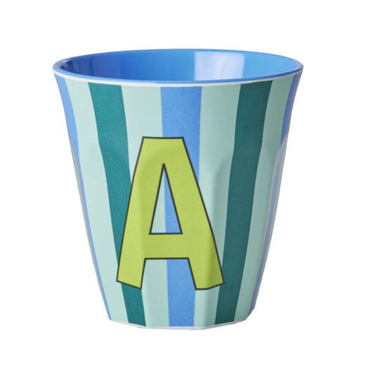 Rice - Melamine Alfabetbekers Strepen - Blauwe Tinten
