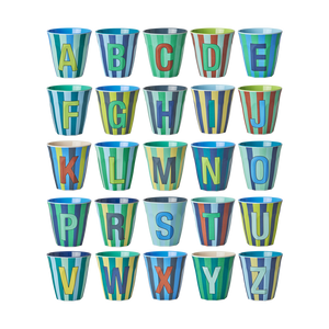 Rice - Melamine Alfabetbekers Strepen - Blauwe Tinten