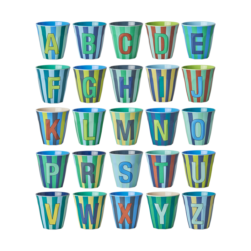 Afbeelding laden in Galerijviewer, Rice - Melamine Alfabetbekers Strepen - Blauwe Tinten
