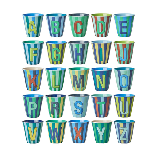 Rice - Melamine Alfabetbekers Strepen - Blauwe Tinten