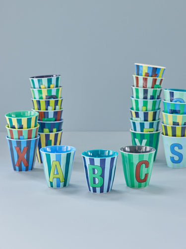 Rice - Melamine Alfabetbekers Strepen - Blauwe Tinten