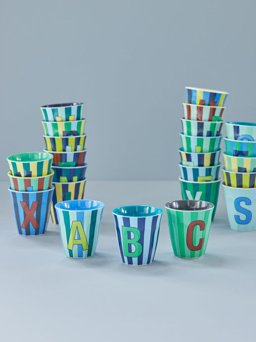 Rice - Melamine Alfabetbekers Strepen - Blauwe Tinten
