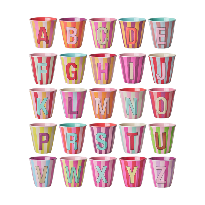 Afbeelding laden in Galerijviewer, Rice - Melamine Alfabetbekers Strepen - Roze Tinten
