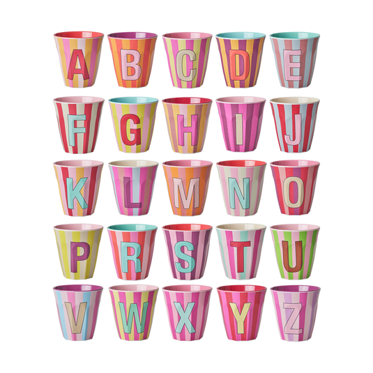 Rice - Melamine Alfabetbekers Strepen - Roze Tinten