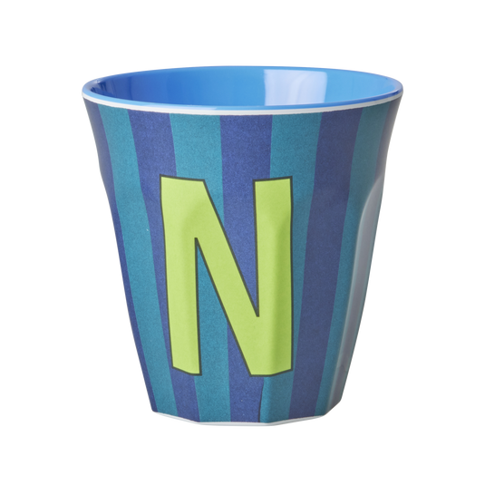 Rice - Melamine Alfabetbekers Strepen - Blauwe Tinten