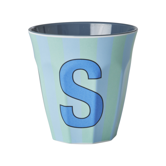Rice - Melamine Alfabetbekers Strepen - Blauwe Tinten
