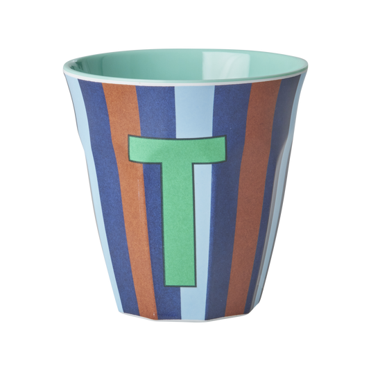 Rice - Melamine Alfabetbekers Strepen - Blauwe Tinten