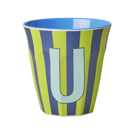 Rice - Melamine Alfabetbekers Strepen - Blauwe Tinten
