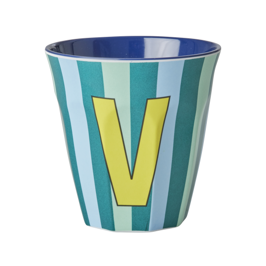 Rice - Melamine Alfabetbekers Strepen - Blauwe Tinten