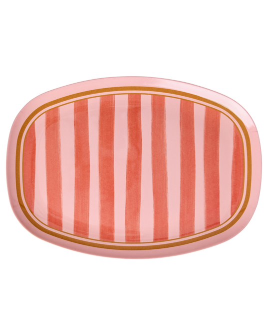 Rice - Groot Melamine Dinerbord – Roze – Organic Stripes