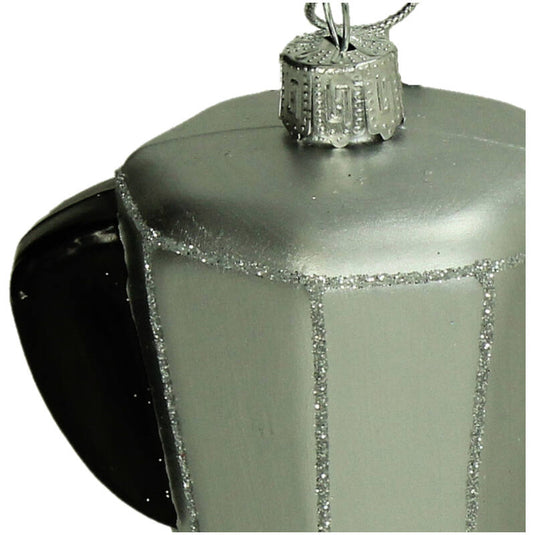 Xmas Ornament Espresso Maker Percolator Glas Zilver