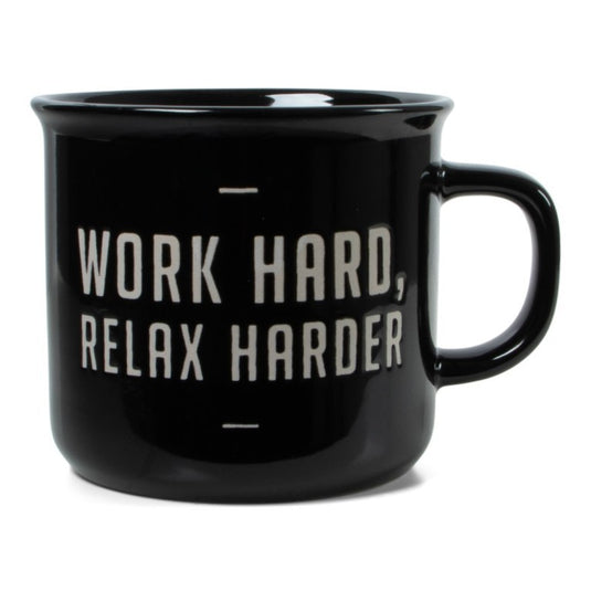 Work hard, Relax harder – Retro Keramieken Mok (zwart)