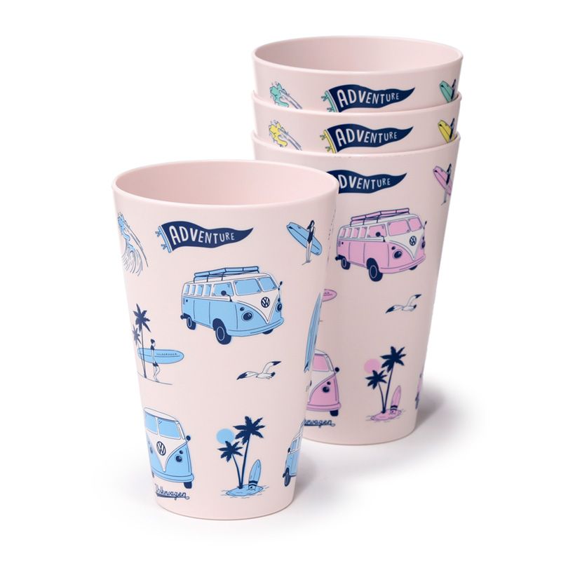 Afbeelding laden in Galerijviewer, VW T1 Volkswagen Busje Explore Set 4 RPET Duurzame Picknick Bekers 450ml
