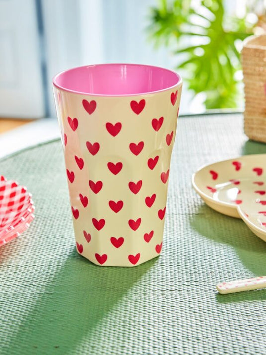 Rice – Melamine beker – Crème - Darling Hearts Print- groot