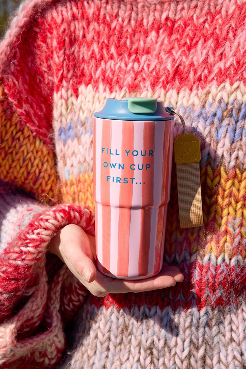Afbeelding laden in Galerijviewer, Rice – Roestvrijstalen Thermobeker - Roze - Organic Stripes Print
