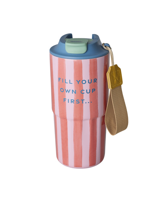 Rice – Roestvrijstalen Thermobeker - Roze - Organic Stripes Print