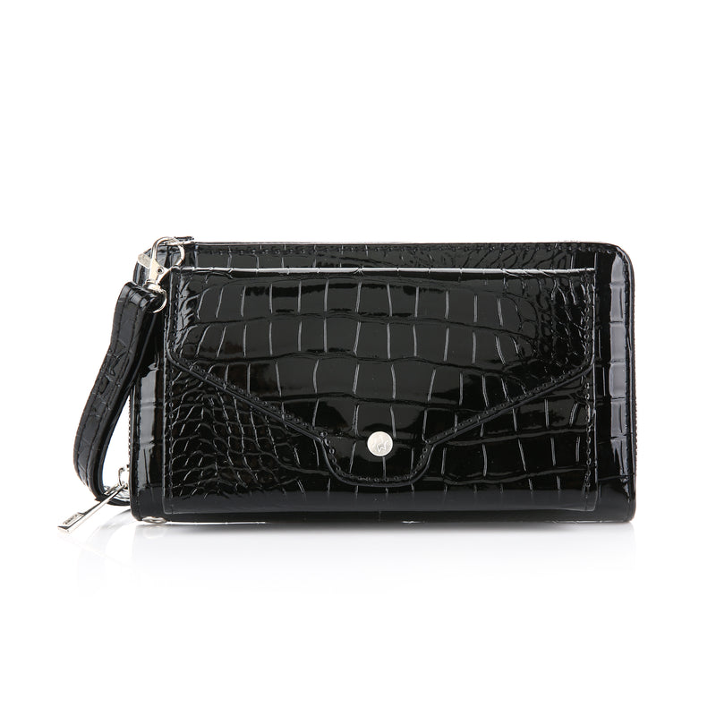 Afbeelding laden in Galerijviewer, Croco Portemonnee met telefoon vak zwart
