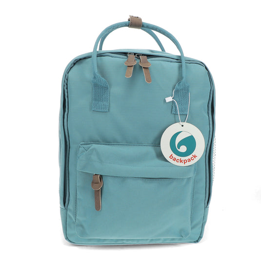 Compacte rugzak in geel, rood, groenn blauw en roze.