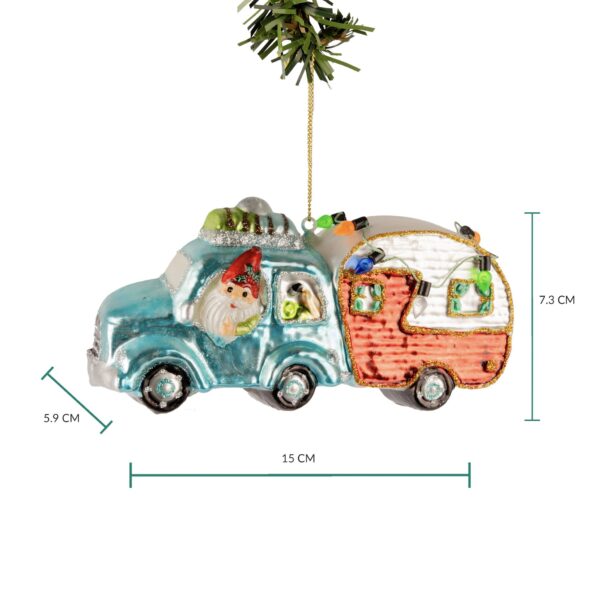 Afbeelding laden in Galerijviewer, Glazen Kerstbal - Auto met caravan op vakantie 15cm
