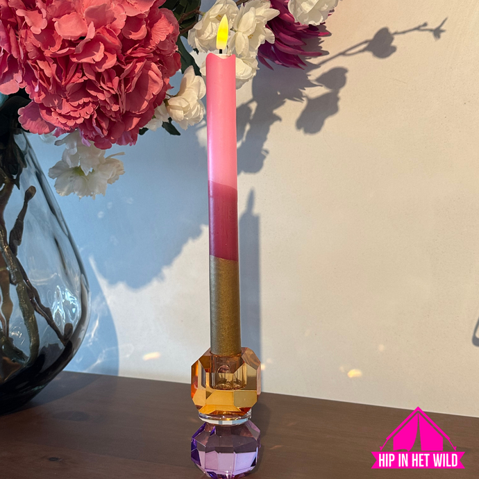 LED kaars zacht roze/burgundy met goud p.s.