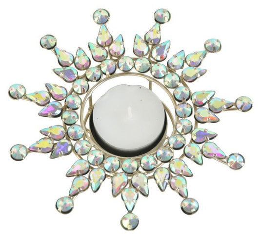 Waxinelichthouder ijskristal – met parelmoer steentjes