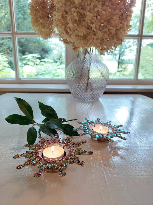 Waxinelichthouder ijskristal – met parelmoer steentjes
